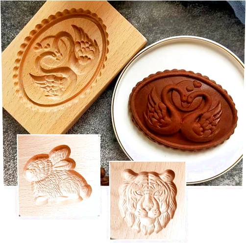 AVSMGP Cookie Wooden Mold, Shortbread Engraving Biscuit Mold 3D Creativity Wooden Baking Cookie Biscuit Press, Funny Wooden Cookie Molds for Honeycake Cookies Baking Molds,D