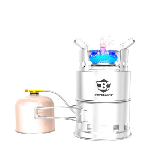 Bestargot Camping Stove, Portable Smokeless Wood Fire Pit, Stainless Steel, Gas Burner Version, Stackable, Windproof, for Camping, Hiking, Fishing, Hunting (Camping GAS Stove)