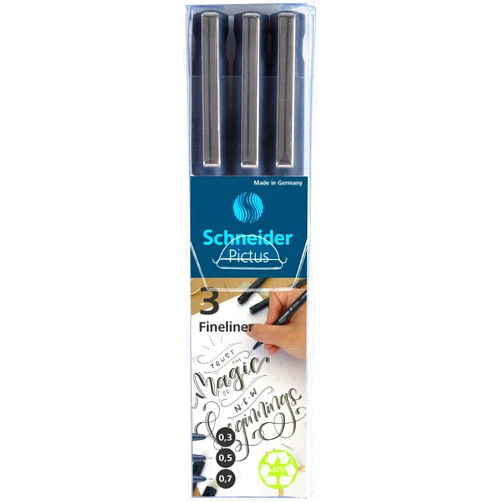 Schneider Pictus Fineliner Pens (Line Widths 0.3 mm, 0.5 mm and 0.7 mm) Black (Pack of 3)