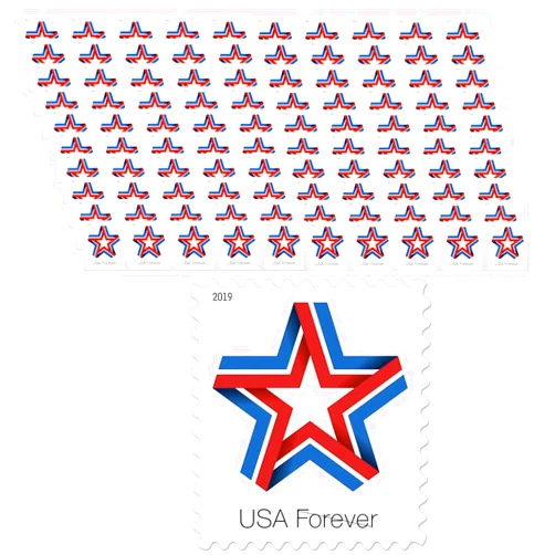 United States Postal Service Star Ribbon Forever First Class Postage Stamps Celebration Patriotic (100 Stamps)