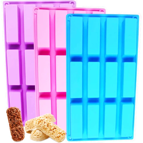 METLUCK Silicone Chocolate Molds, METLUCK 3 PCS 12 Cavity Silicone Rectangle Molds Protein Bars Mold Energy Bars Candy Chocolate Molds for Muffin Cornbread Cheesecake Pudding Chocolate Dessert