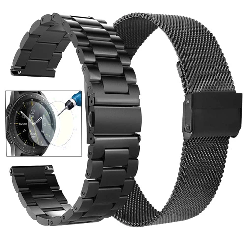 Koreda Compatible with Samsung Galaxy Watch 46mm/Galaxy Watch 3 45mm/Gear S3 Frontier/Classic Bands Sets, 22mm Stainless Steel Metal Band + Mesh Loop Replacement Bracelet Strap for Samsung Gear S3