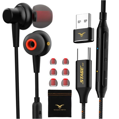 StageSound USB C Headphone, Type C Earphones with 7.1 Surround&Mute Button, HiFi Stereo Wired Earbuds with Microphone for Samsung Galaxy S24 S22 S21 Ultra S20 Z Flip 4, iPhone 15 15Pro, PC Computer Laptop Gaming