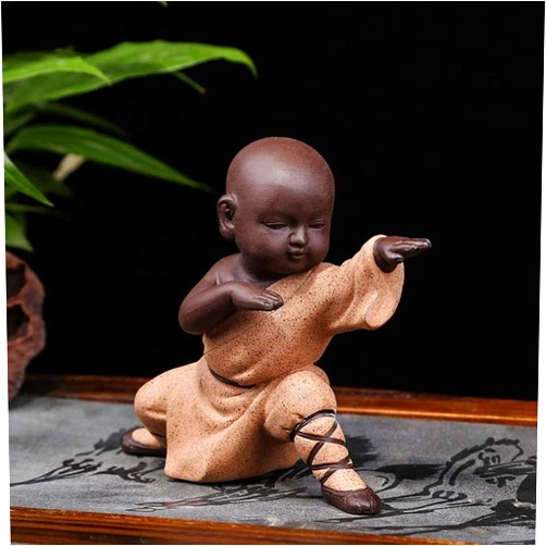 Kingzhuo Miniature Buddha Figurine Ceramic Little Cute Buddha Statue Monk Figurine Creative Baby Crafts Dolls Ornaments Gift Chinese Delicate Ceramic Arts and Crafts kung fu Little Monks (Type 4)