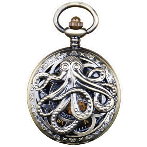 Dentily Hand Winding Hollow Roman Numerals Mechanical Pocket Watch Steampunk Mens Watches