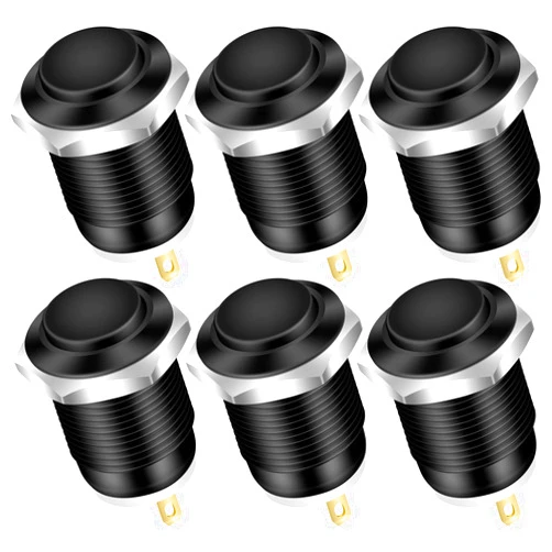 DaierTek 6pcs 12V Momentary Push Button Switch Waterproof Black Metal 12mm 1/2'' Small Round Power Pushbutton 2 Pin Push ON