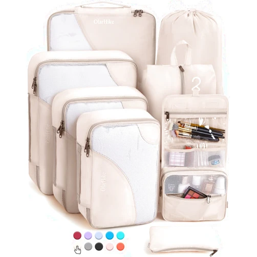 OlarHike 8 Pieces Packing Cubes for Travel, Sturdy Suitcase Organizer in 4 Sizes (Extra Large, Large, Medium, Small), OlarHike Luggage Cubes with Toiletry Bag, Travel Essentials, Cruise Ship Gifts for Women