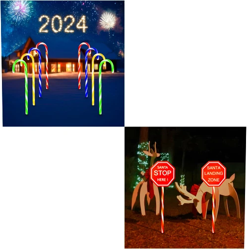 Altantagy Christmas Decoration Lights, 8 Pack Solar Candy Candy Cane Lights(Multi Color) + 2 Pack Christmas Yard Stake(Warm White) for Garden Yard Patio Landscape Xmas Decor