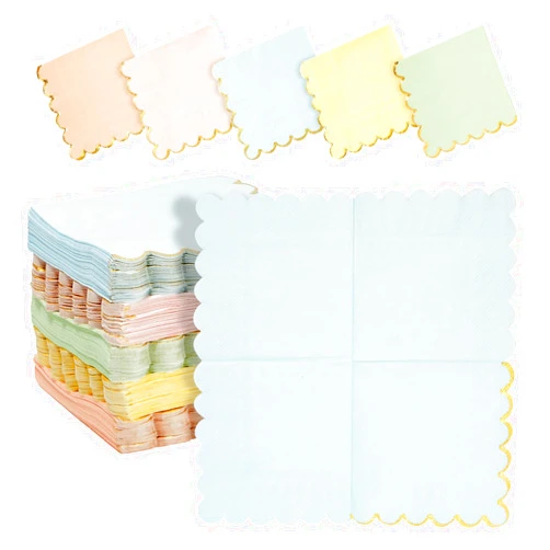 Sparkle and Bash Scalloped Paper Napkins with Gold Foil - Unicorn Party Decorations - Pastel Rainbow Napkins in 5 Colors - 5-Inch Disposable (150 Pack)