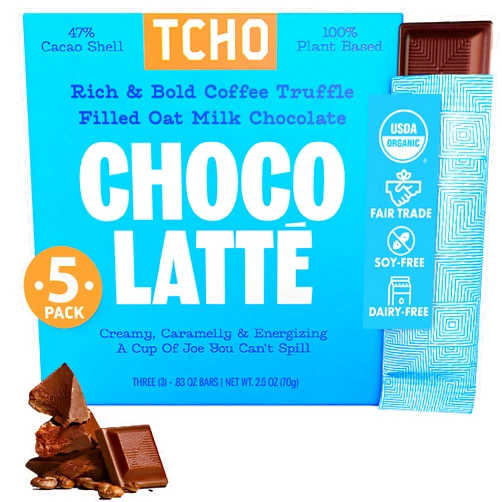 TCHO Choco Latte 47% Oat Milk Chocolate Bars (5 pack) | Plant Based, Organic & Fair Trade, | Non GMO, Non-Dairy, Vegan Chocolate, Soy Free (2.5oz each)