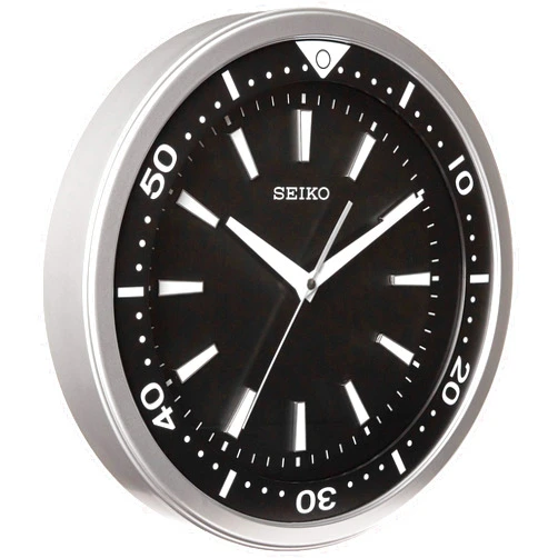 Seiko 14 Inch Watch Face Inch Wall Clock, Black & Silver Tone with Quiet Sweep