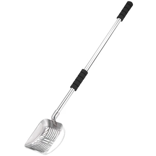 Yangbaga Metal Cat Litter Scoop with Deep Shovel&Long Handle,Detachable Stainless Steel Non-Stick Litter Sifter with Foam Padded Grip, No Bending Back Heavy Duty Cat Litter Scooper (Silver Shovel)