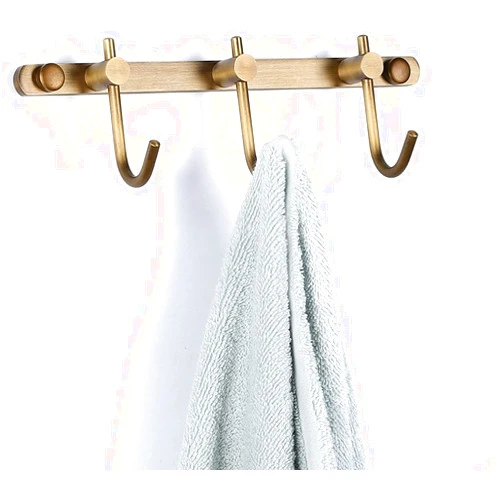 WINCASE Antique Brass Towel Hook Rack, Brushed Wall Hook Rack, Row Hooks with 3 Hooks Wall Mounted Rustic Bath Coat Hook Rack Holders