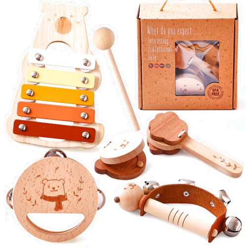 EERKEOD Musical Instruments for Toddlers Montessori Wooden Toys Percussion Musical Instruments with Xylophone Musical Set for Girls Boys Kids Preschool Educational Musical Toys for Kids