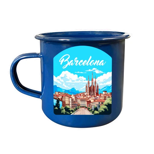 R and R Imports Barcelona Spain Design A Souvenir Tin Camper Coffee Mug Navy Single