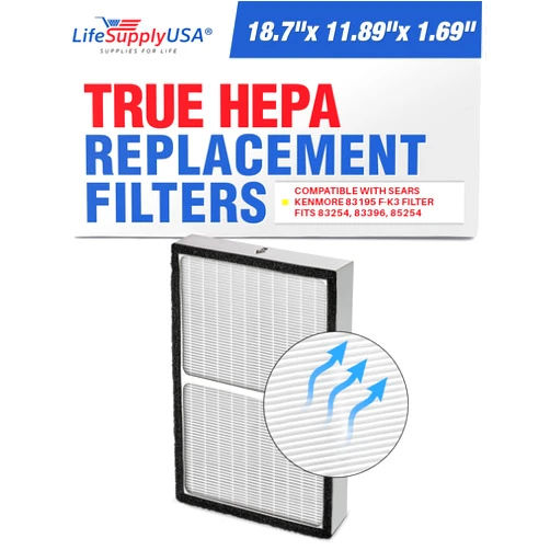 LifeSupplyUSA True HEPA Filter Replacement Compatible with Sears Kenmore 83195 F-K3 Filter fits 83254 83396 85254 Air Purifiers