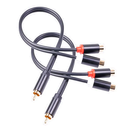 Menewstart 2Pack RCA Stereo Audio Cable, Y Adapter 8 Inches, 1 RCA Male to 2 RCA Female, 24K Gold Plated Y Splitter Connectors Extension Cord for Hi-Fi System, Television and Speaker