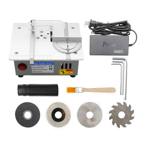 Vkinman Mini Table Saw for Crafts 4 Blades Metal Chop Saw 96W Adjustable Cut Depth 7-speed Power Supply Portable Cut Off Table Saw for Woodworking Plastic Metal