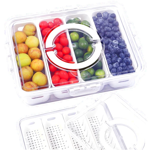 AEIMIJPQ Divided Serving Tray with Lid and Handle -Snack Box Container Divided Food Storage Containers Organizer Clear Portable Charcuterie Container for Fruit Candy Veggie Nuts Snacks(4 Compartments)