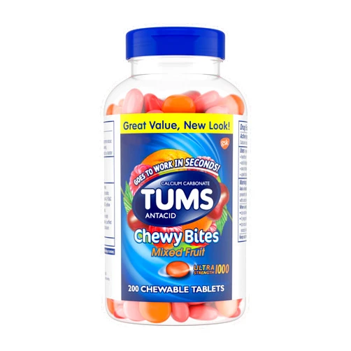 TUMS Chewy Bites Chewable Antacid Tablets for Ultra Strength Heartburn Relief, Great for a Summer BBQ- Mixed Fruit - 200 Count
