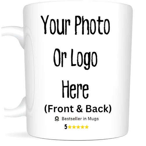 Handmade Personalized Coffee Mug, Custom Text, Photo or Company Logo Ceramic Mug, Customized 11oz Coffee or Tea Mug, Personalized Gift with Picture and or Text (White)