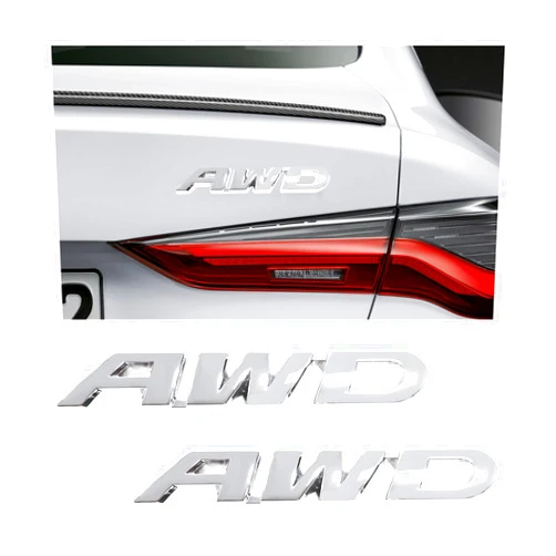 Yourkar 2 PCS Car AWD Emblem Decals, Self Adhesive 3D Metal Badge for Trunk Tailgate Fender, Vehicle Exterior Alloy Letter Symbols Decorative Stickers, Universal Car Accessories (Silver)