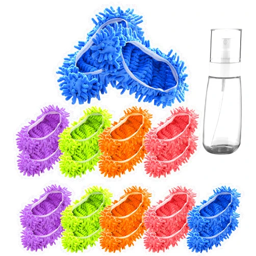 Wowang 10 Pairs 20 PCS Mop Slippers for Floor Cleaning Supplies Washable Mopping Slippers Mop Socks Reusable Shoes Cover for Mop Shoes Microfiber Foot Socks 1PCS 3.4oz TSA Approved Travel Spray Bottle