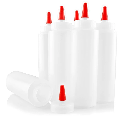 Pinnacle Mercantile 6 Pack Condiment Squeeze Bottles 8-Ounce Red Cap Soft Squeeze for Icing, Ketchup, Frosting, Cookie Decorating, Sauces