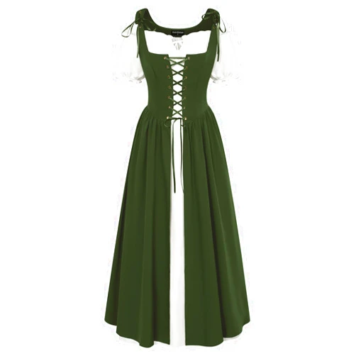 Scarlet Darkness Women Renaissance Dress Peasant Medieval Dress Short Sleeve Maxi Dress