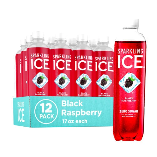 Sparkling Ice, Black Raspberry Sparkling Water, Zero Sugar Flavored Water, with Vitamins and Antioxidants, Low Calorie Beverage, 17 fl oz Bottles (Pack of 12)