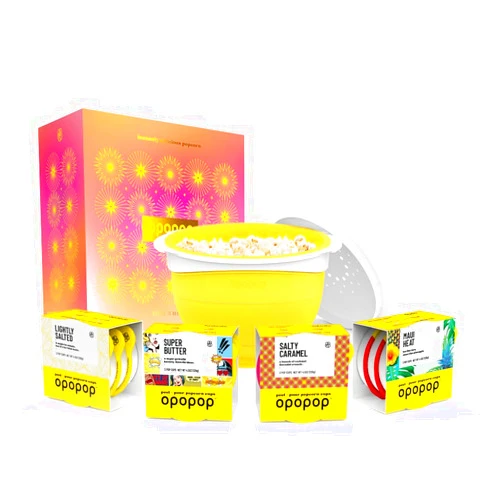 Opopop Gourmet Popcorn Gift Set - Variety 12-Pack Microwave Popcorn Kit, Collapsible Silicone Popcorn Popper, Gift Ready Packaging, Gluten Free Snacks Variety Pack, BPA-Free and Dishwasher Safe