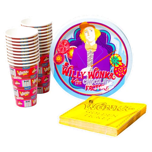 Silver Buffalo Golden Ticket Willy Wonka and the Chocolate Factory Themed Party Pack Set, 60 Piece