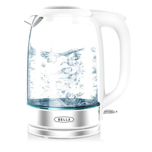 bella Electric Kettle and Water Boiler, 1.7L - Cordless Clear Glass LED Color Changing Portable Tea Pot with Auto Shut Off & Boil Dry Protection, White