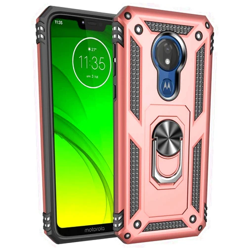 Dishibei Military Grade Drop Impact for Motorola Moto G7 Power Case Moto G7 Supra Cas 360 Metal Rotating Ring Kickstand Holder Magnetic Car Mount Armor Shockproof Case for Moto G7 Power Phone Case (Rose Gold)