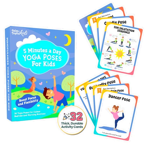 Calm and Joyful Kids Yoga Cards for Kids - Pose Deck for Beginners, Exercise Flashcards, Mindful Activities, Sensory Learning, Self Regulation Classroom Therapy Supplies, Coping Skills, Calming Corner Autism Special Needs