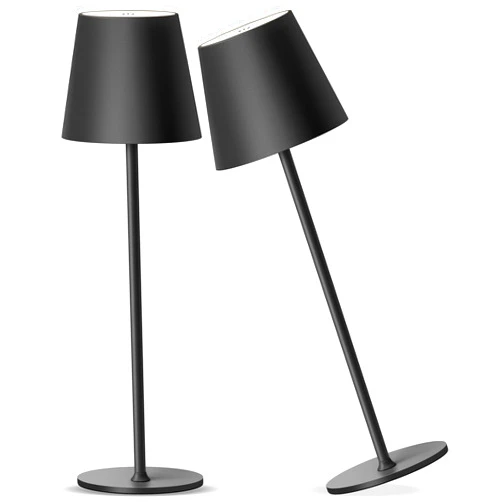 PUSU Cordless Rechargeable Table Lamp Set of 2, 5000mAh Battery Powered LED Desk Lamp, 3 Color Stepless Dimming Up, Portable Table Light Lamp for Bedroom Restaurant Outdoor (Black)