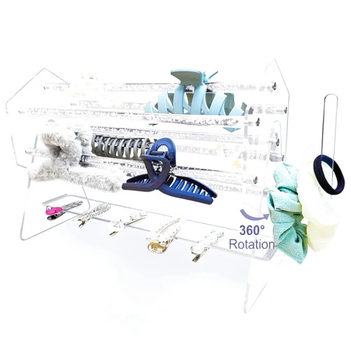 HOORITO Acrylic Hair Accessories Organizer Holder,360-Degree Rotating Claw Clip Organizer,Hair Clip Organizer Display Clear Stand for Dressing Table for Women and Girls