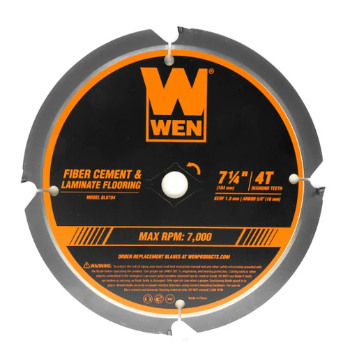 WEN BL0704 7-1/4-Inch 4-Tooth Diamond-Tipped (PCD) Professional Circular Saw Blade for Fiber Cement and Laminate Flooring