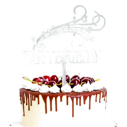 LDATYLBATY Silver Musical Note Happy Birthday Cake Topper - Mirror Acrylic Personalized Cake Decoration for Music Theme Party, Birthday Party Decoration Supplies