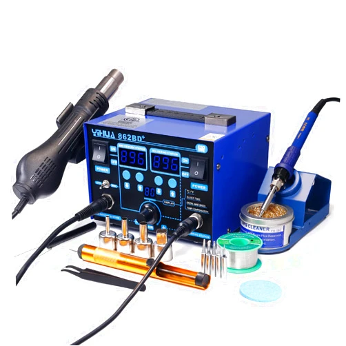YIHUA 862BD+ SMD ESD Safe 2 in 1 Soldering Iron Hot Air Rework Station °F /°C with Multiple Functions