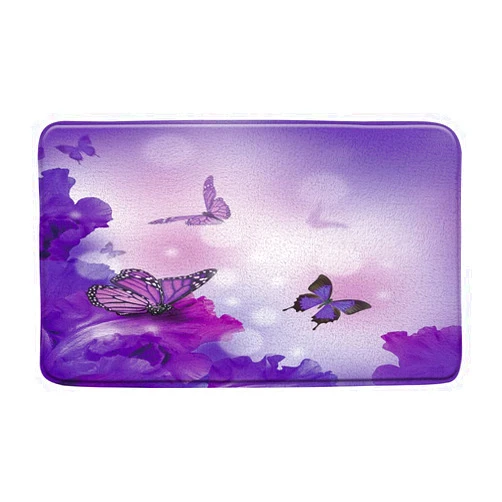 RSMYX Butterfly Bath Mat Purple Flower Butterflies Wings Fantasy Dream Girls Spring Plant Nature Scenery Bathroom Bedroom Kitchen Toilet Rug Soft Memory Foam Backing 31