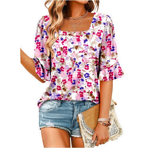 ROSELINLIN Half Sleeve Top for Women Summer Dressy Casual Tunic Top
