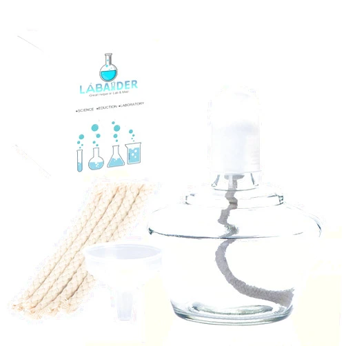 LabAider Classic Style Alcohol Burner Lamp Glass Bunsen Burners Lab Equipment Heating 150ml with 5 Free Replacement 6inch Wicks and Funnel