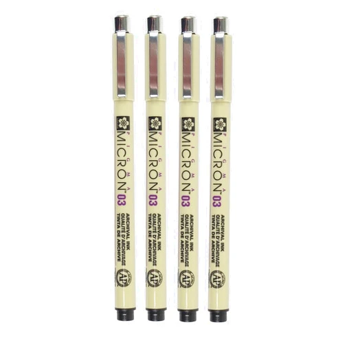 Sakura Pigma Micron 03 Black Pen 0.35mm Line Width Pack of 4 (03)