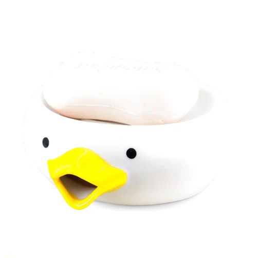 LINXUXIE Soap Holder Ceramic Soap Dish with Drain Perforations, Cute Duck Styling Bar Soap Holder for Shower, Easy Cleaning Soap Saver Tray Decoration for Bathroom, Sinks, Kitchen (Duck.1)