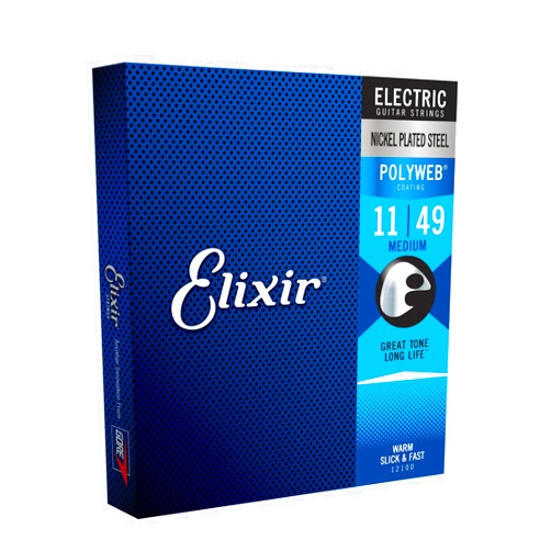 Elixir Strings, Electric Guitar Strings, Nickel Plated Steel with POLYWEB Coating, Longest-Lasting Warm Tone with Comfortable Feel, 6 String Set, Medium 11-49