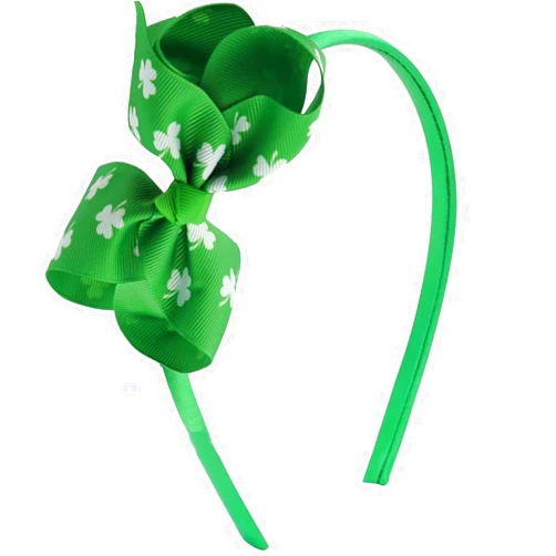 HOXIEYA St Patrick's Day Headband Green Clover Headband Bow Shamrock Headband St Patricks Day Decor Luck Hair Hoop Boppers for Costume Accessory Party Favor