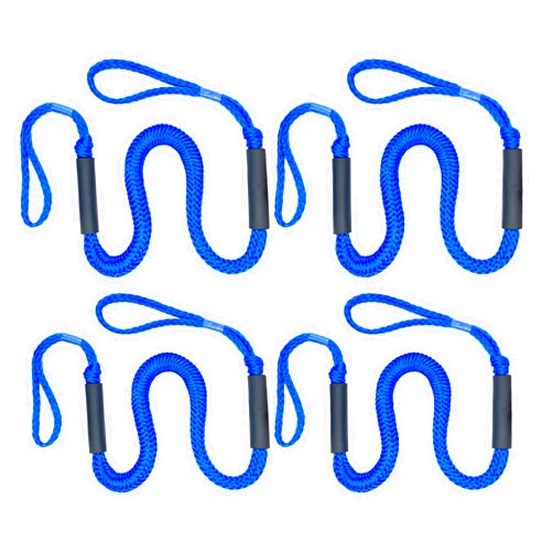 ABeauty Dock Lines Bungee Mooring Rope Bungee Dockline for Boat Jet Ski Kayak Pontoon PWC Boat Accessories (3 1/2 Stretch to 5 1/2 ft) (H) 4 Pack Blue
