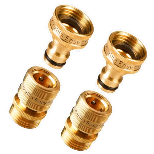 GORILLA EASY CONNECT Garden Hose Quick Connect Fittings. ¾ Inch GHT Solid Brass Leak Proof to 200 PSI Heavy Duty