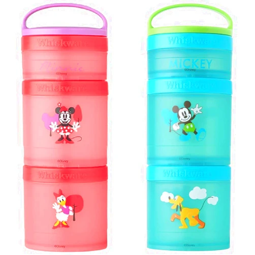 Whiskware Disney Stackable Snack Containers, Set of 2, 3 Stackable Cups Each Featuring Mickey, Minnie, Pluto and Daisy